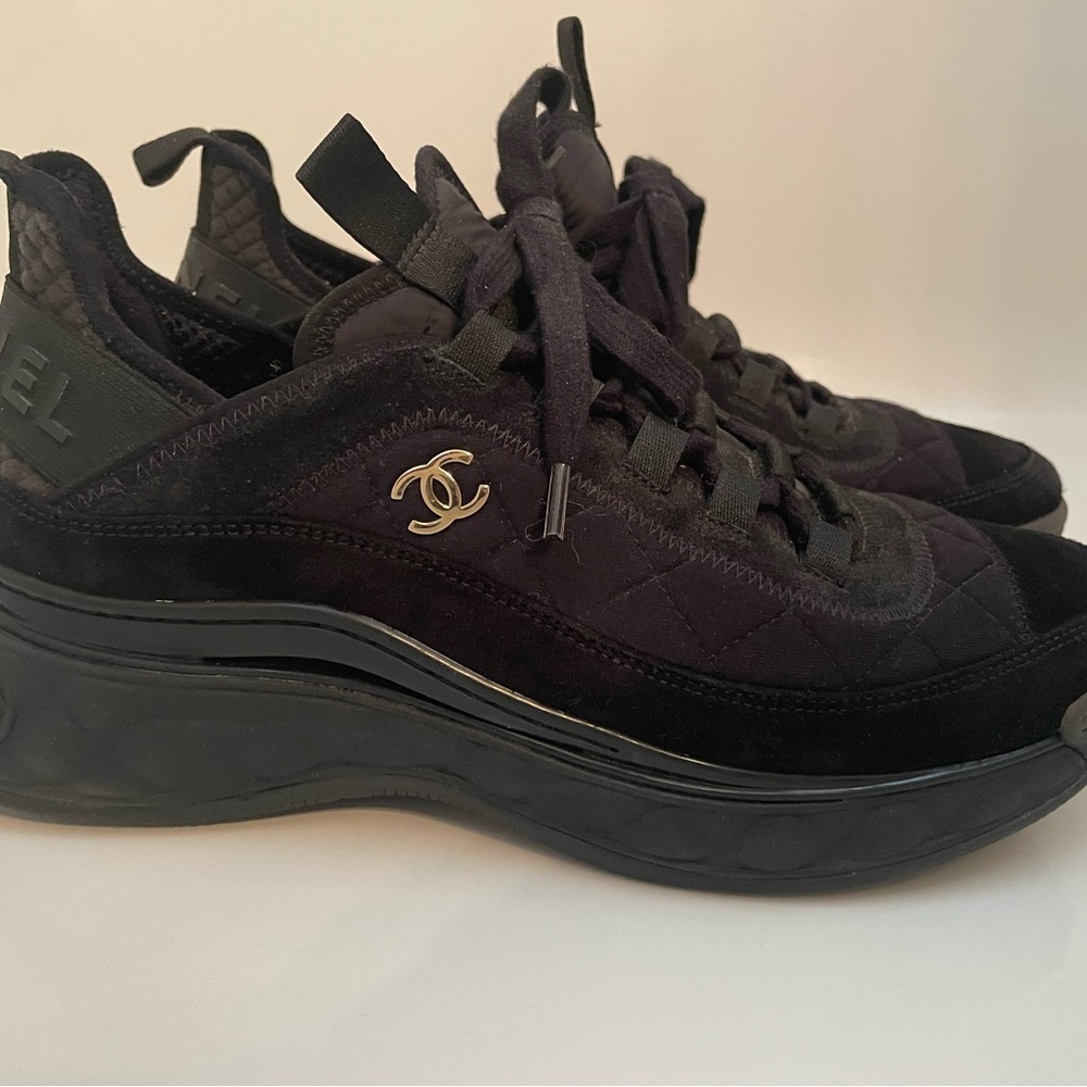 Chanel Mixed Media CC Black Sneakers 40.5